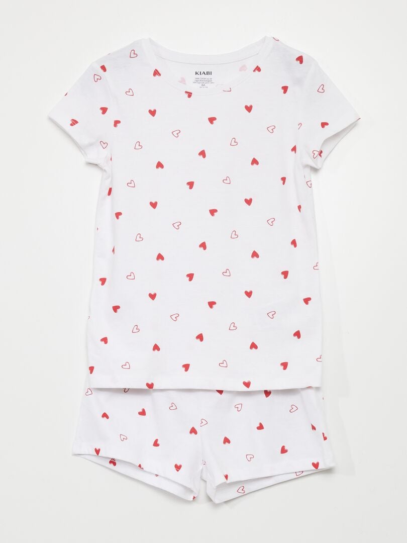 Pyjamaset - T-shirt + short - 2-delig - WIT