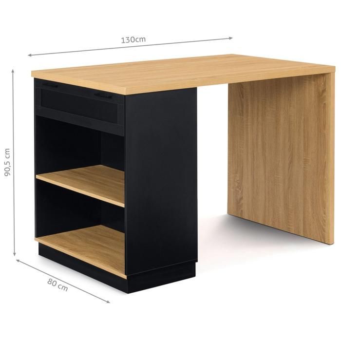 IDMARKET Ilot central mange-debout 4 personnes VITO 130 cm noir et plateau bois