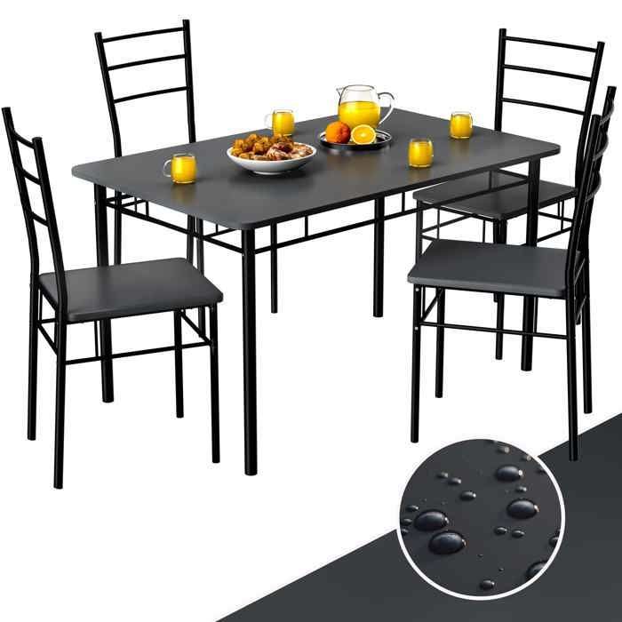 Conjunto CASARIA® LEO: Mesa con 4 sillas, MDF antracita y metal lacado, conjunto de 5 piezas para comedor y cocina.