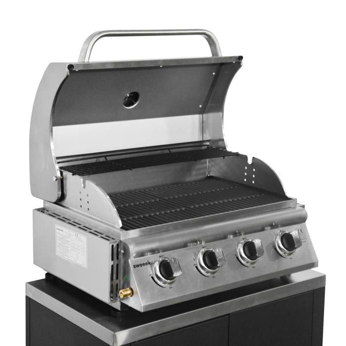 Barbecue à gaz avec 4 brûleurs à poser avec récupérateur de graisse