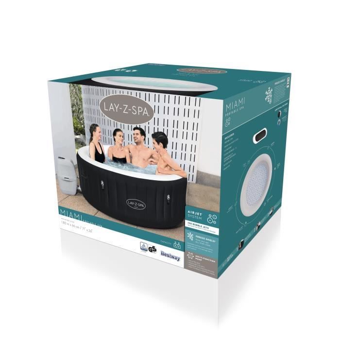 Spa gonflable BESTWAY - Lay-Z-Spa Miami - 120 airjets - 180 x 66 cm - 2 à 4 places - Rond (couverture, cartouche, diffuseur)