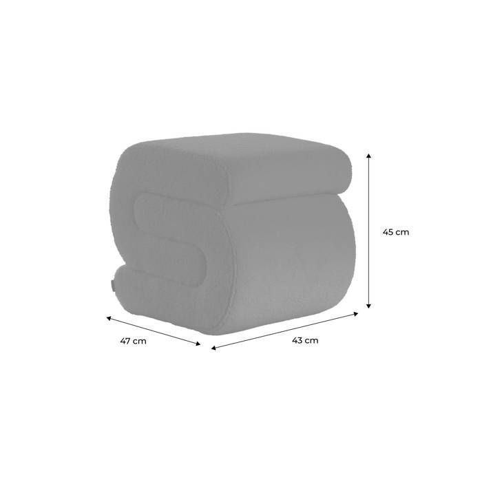 Sasha designer stool/pouf with orange bouclé upholstery, 1 seater, W 43 x D 47 x H 44cm