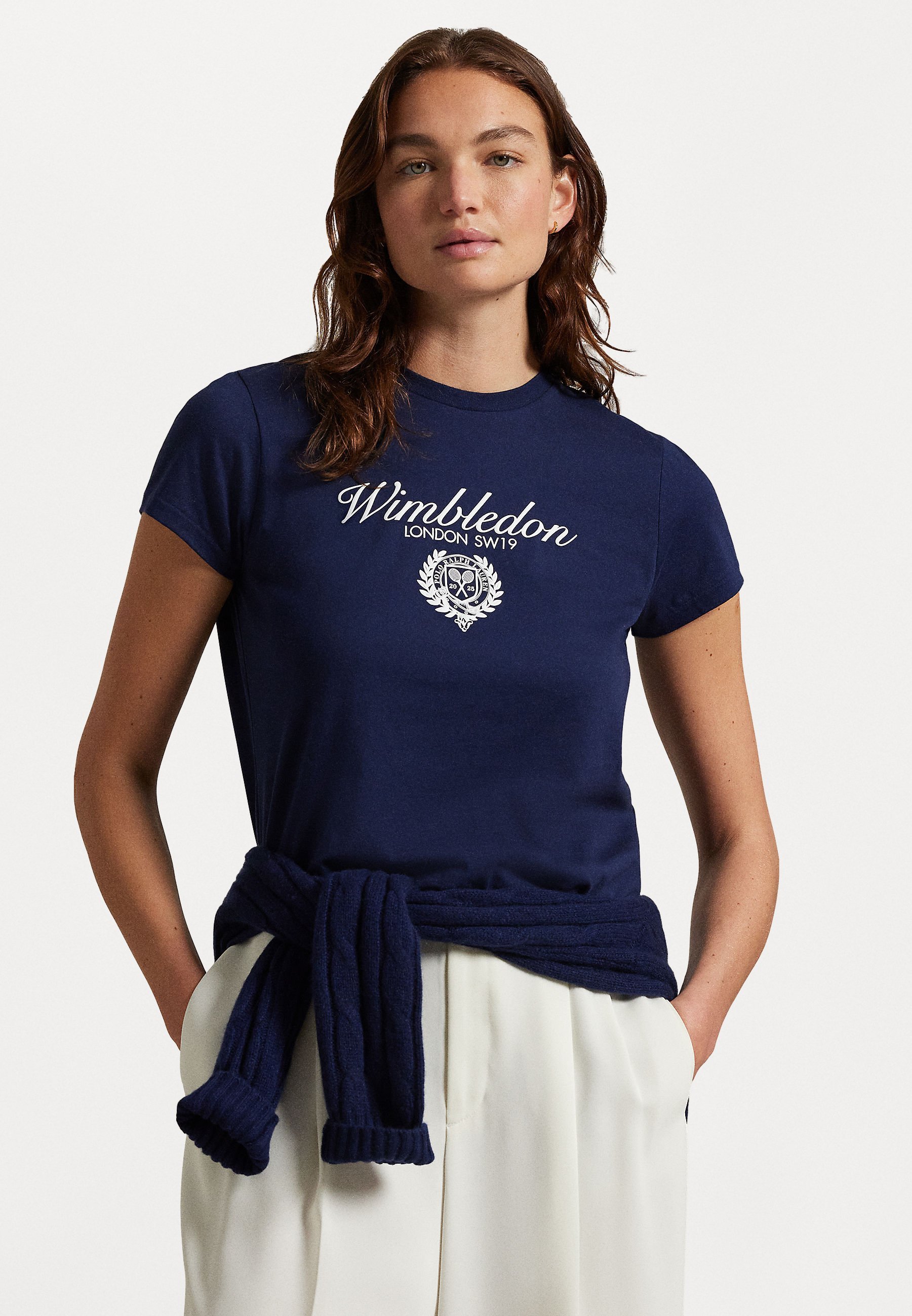 Polo Ralph Lauren WIMBLEDON CREST COTTON JERSEY TEE - Printitud T-särk - rafineeritud tumesinine