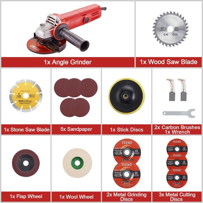 Angle Grinder - TEENO - Angle Grinder - 1000W - 125 mm - 12000 rpm