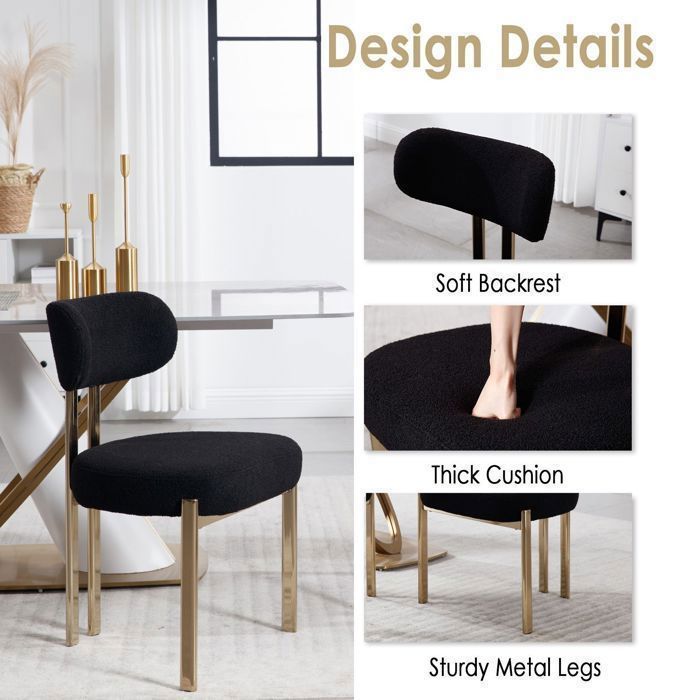 Wahson Faux Fur Dining Chairs, Set of 4, Modern Dining Chairs, Armless Kitchen Chairs, Black
