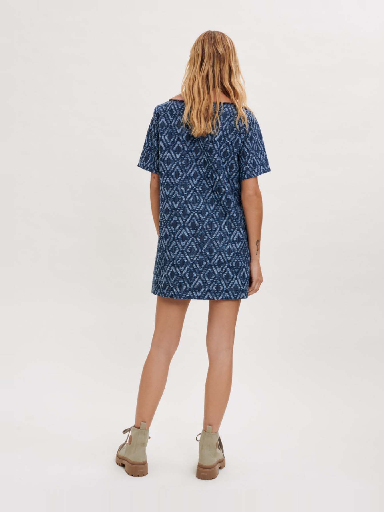 Rochie cu efect denim jacquard - Indigo