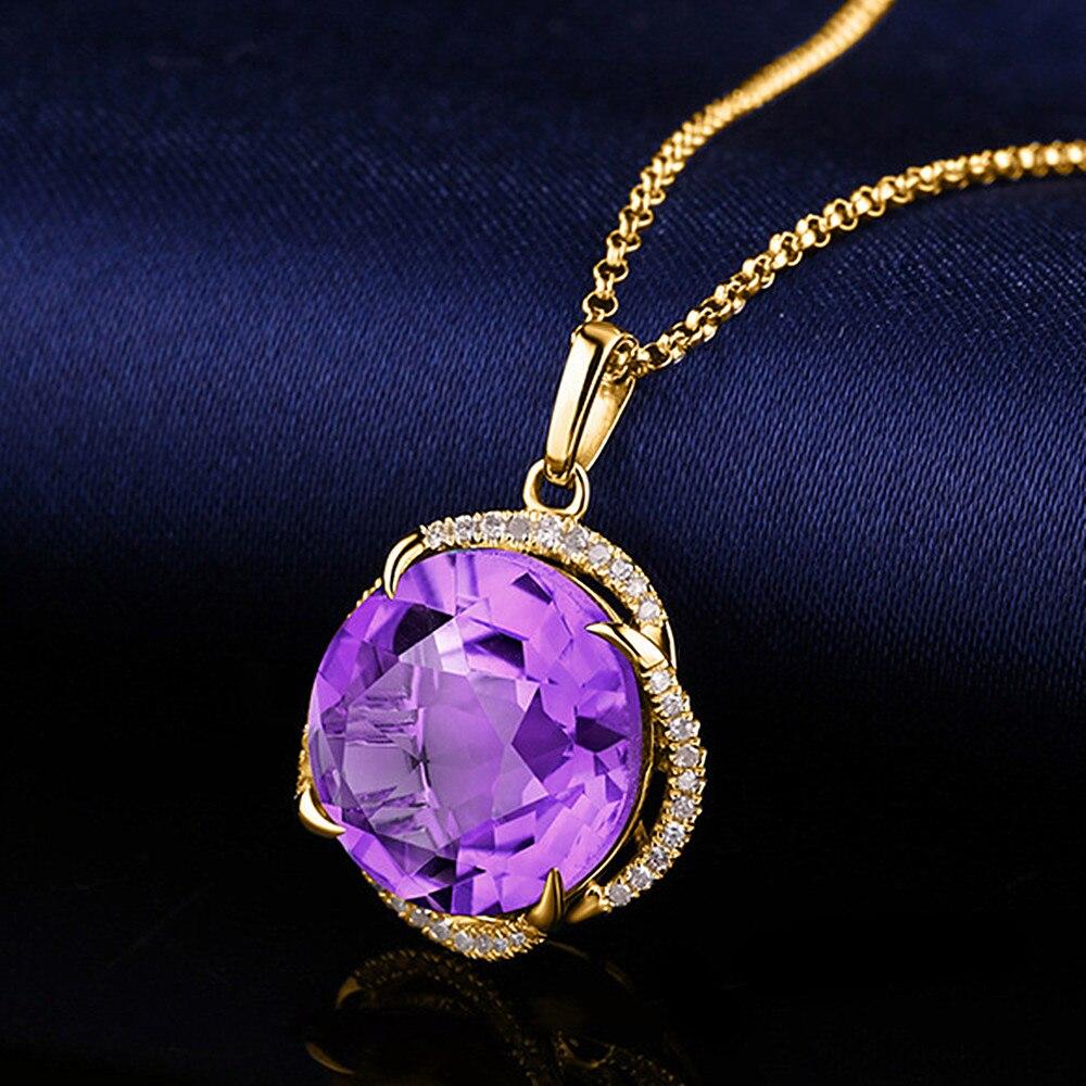 Collier ras-de-cou élégant en or 18 carats, orné d'un pendentif en cristal violet et de zircon, serti d'améthyste et de diamants violets.