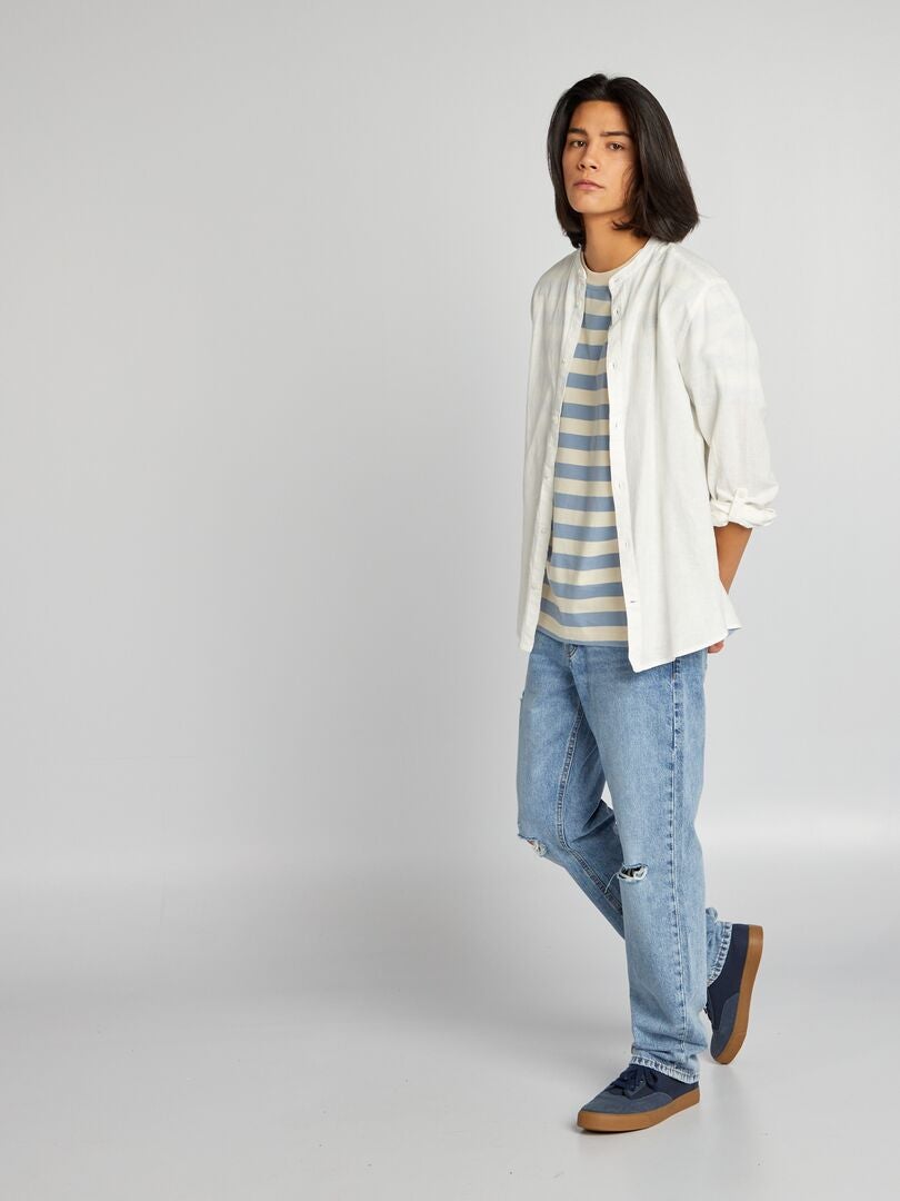 Wijde jeans met slijtageplekken - BLAUW