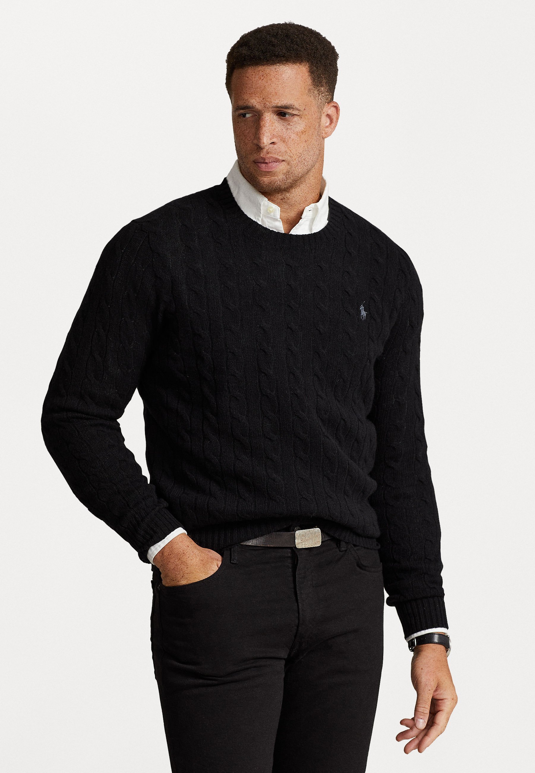 Polo Ralph Lauren Big & Tall CABLE KNIT WOOL CASHMERE JUMPER - Svetr - black