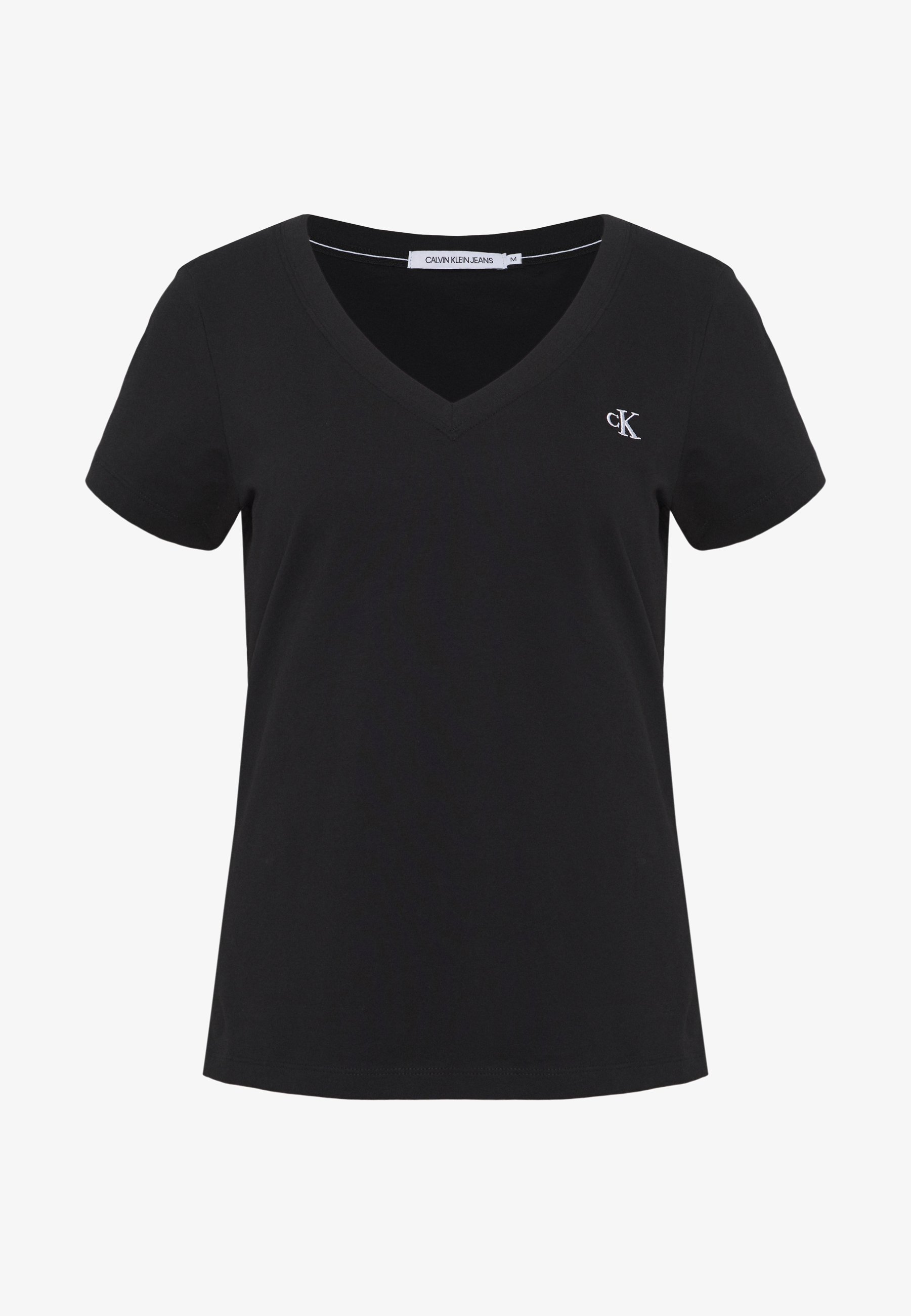 Calvin Klein Jeans geborduurde V-hals T-shirt - Basic T-shirt - zwart