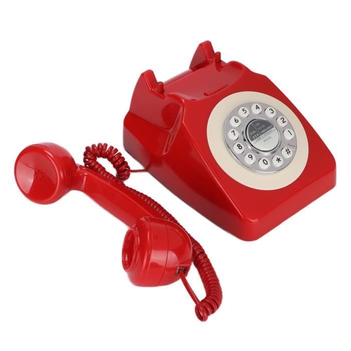 Téléphone domestique filaire rétro Téléphone fixe filaire rétro, classique, Vintage, ancien, telephonie detachee Rouge