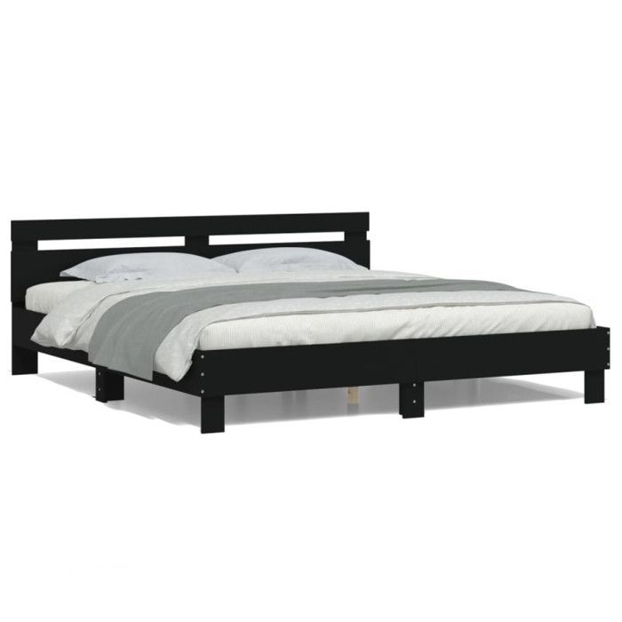 vidaXL Cadre de Lit avec Tête de Lit et LED, Lit Double avec Sommier à Lattes, Lit Adulte de Chambre, Noir 160x200 cm Bois 3207533