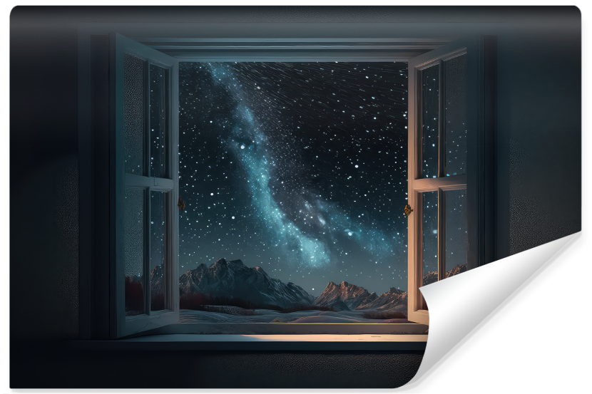 Fototapeta Widok z Okna Na Zorze Polarną 90x60cm
