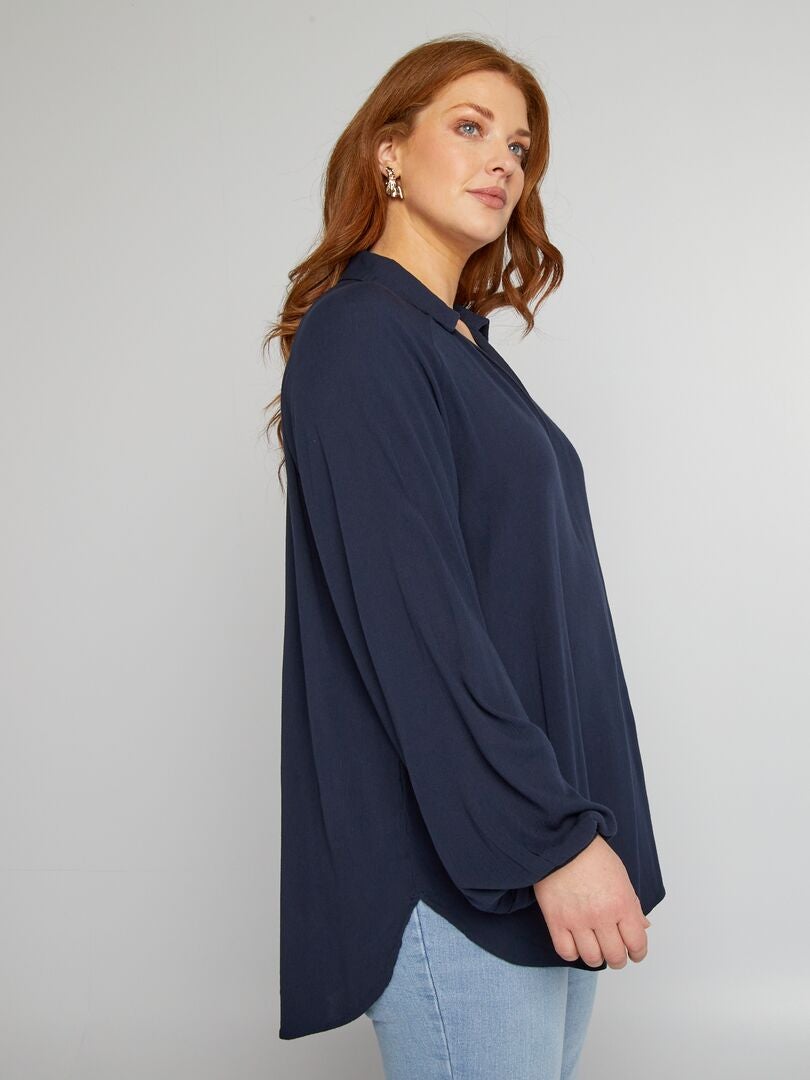 Zachte, bedrukte blouse met pofmouwen - blauw