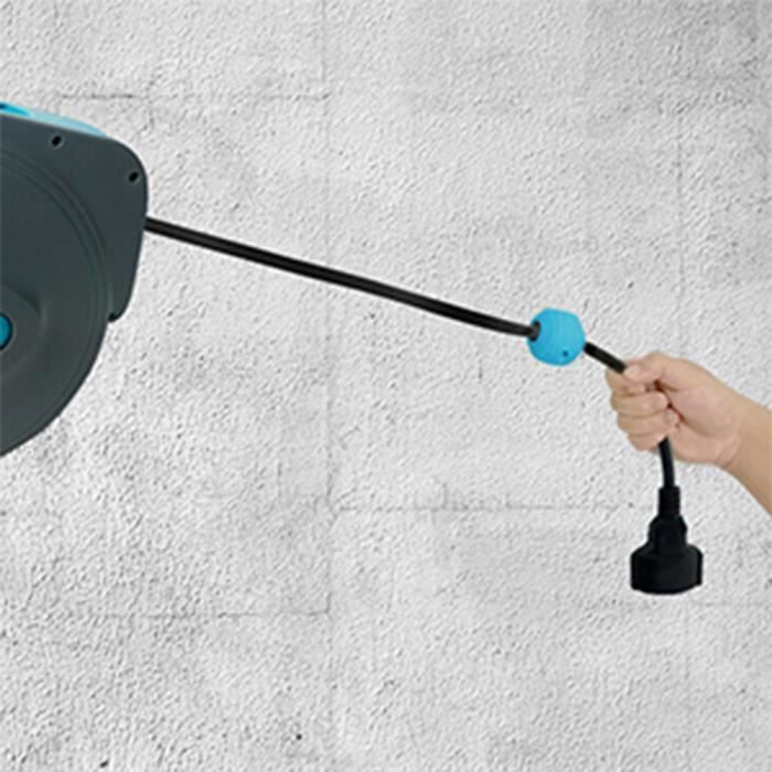 Enrollador de cable automático HENGMEI, montaje en pared, cable de 20 m, gris/azul, extensión de 180°, soporte de montaje en pared