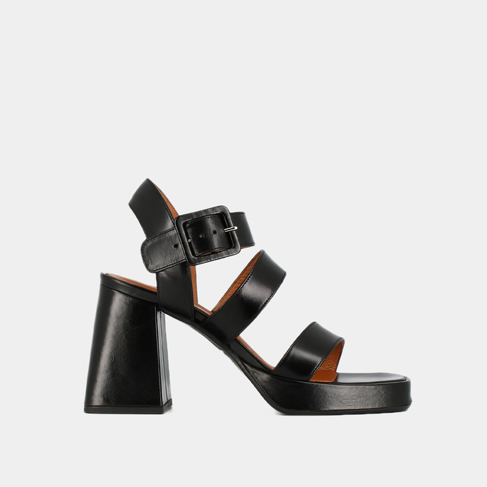 Sandales à brides ouvertes et plateformes  en cuir noir