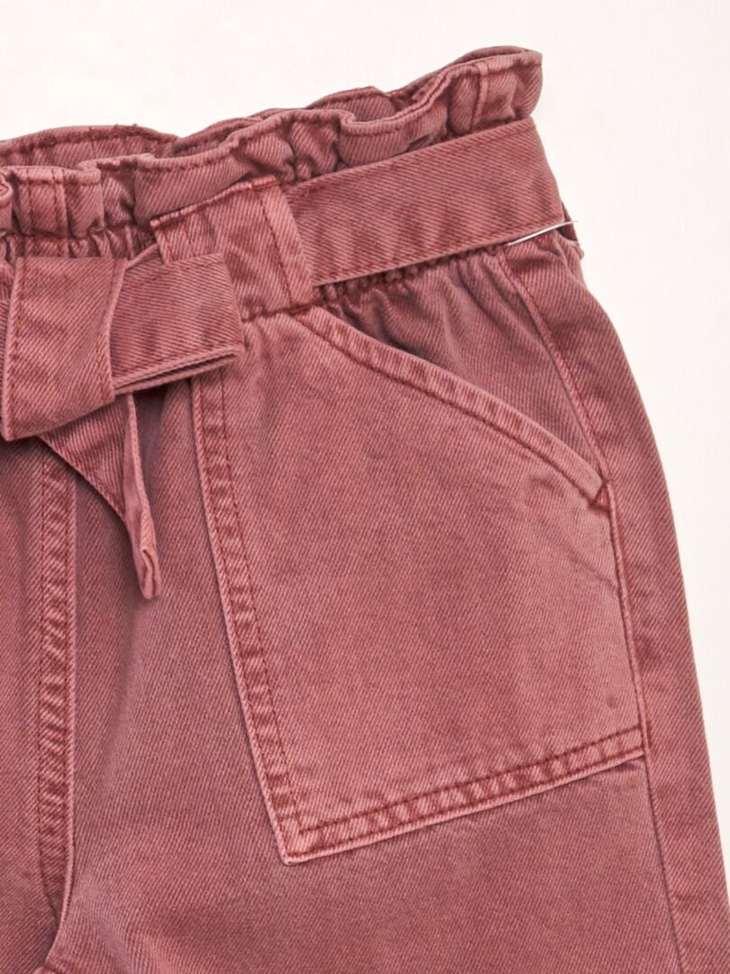 Jeans met elastische tailleband en mom fit-model - ROOD