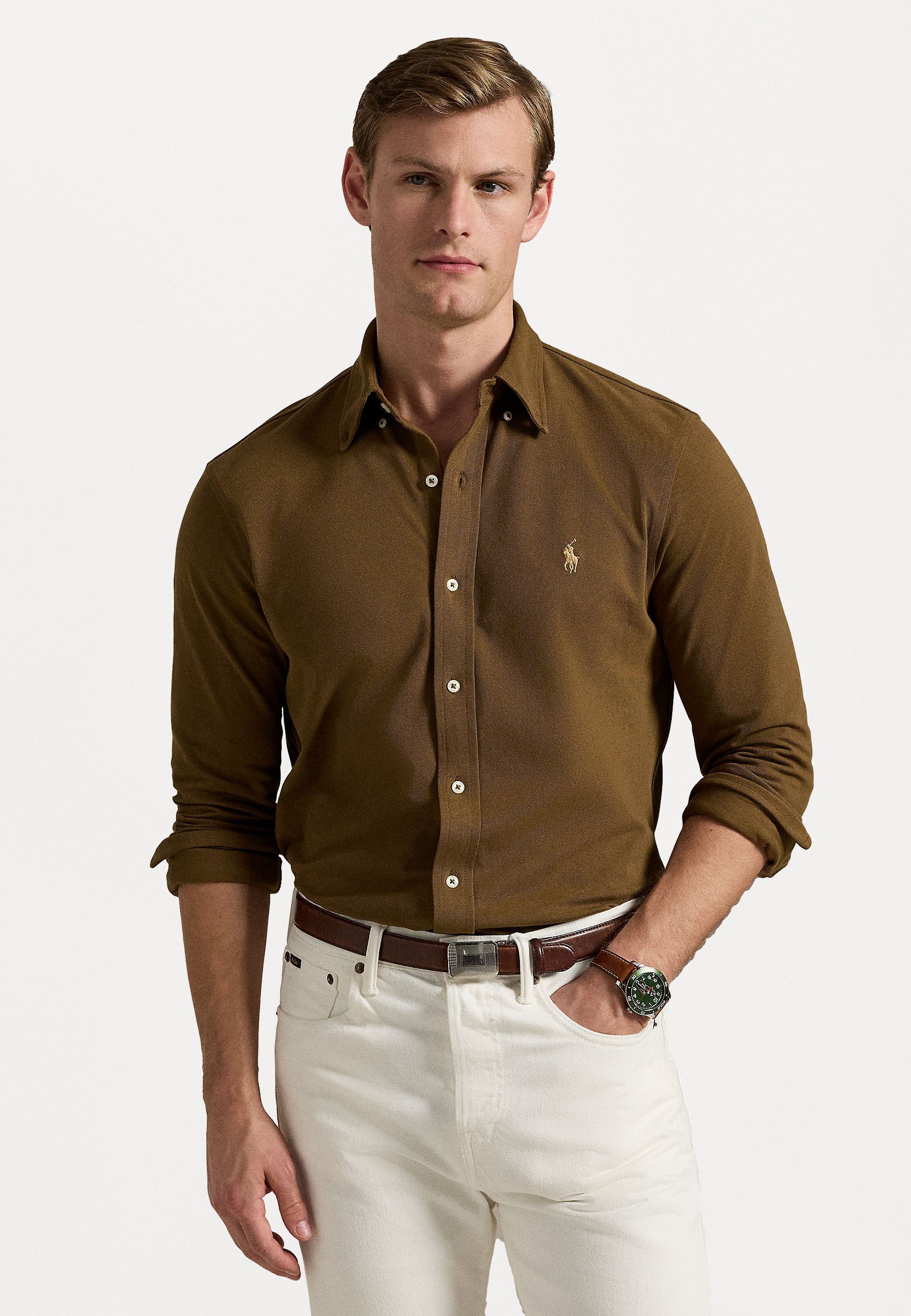 Polo Ralph Lauren FEDERWEICHES MESH-SHIRT - Hemd - Naturbraun