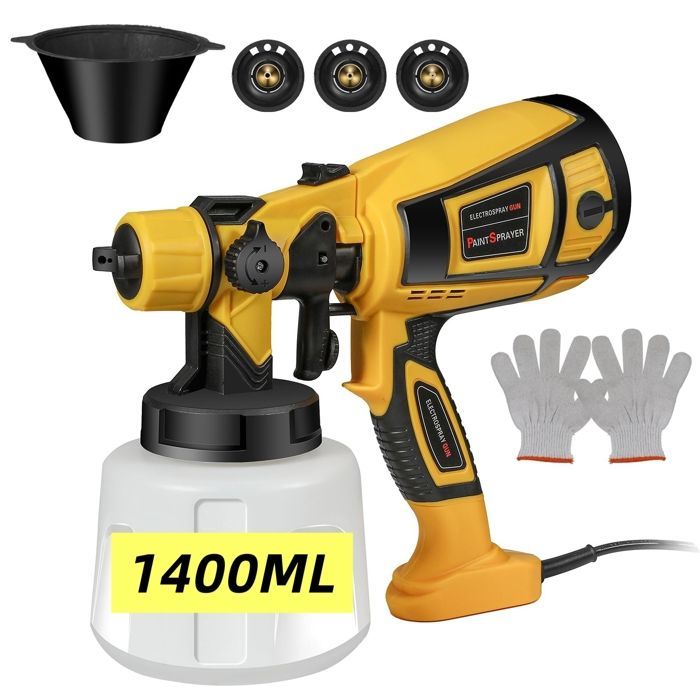Pistolet de pulvérisation électrique sans fil 850W 1400ML - Pistolet à peinture - avec 4 Buses et 3 Modes de Pulvérisation