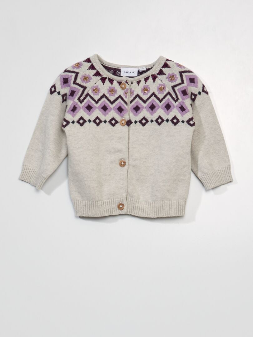 Cardigã jacquard com detalhes brilhantes - BEGE