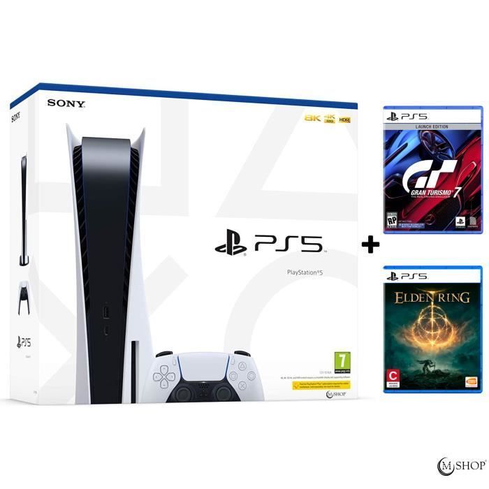 Console salon - Sony - Playstation 5 - 825 Go - Bundle - Blanc - Elden Ring + Gran Turismo 7