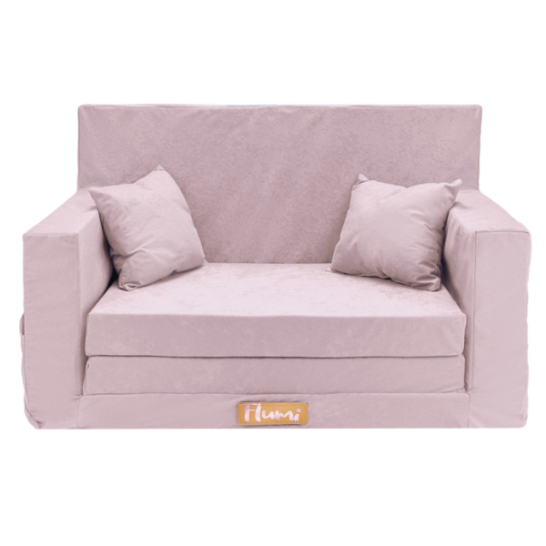 Sofa dziecięca Flumi, rozkładana piankowa kanapa, pudrowy róż