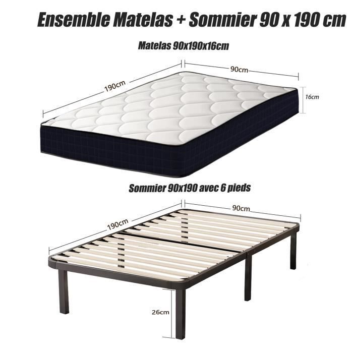 Mattress and Bed Base Set 90x190cm - FRIXOVEL - Memory Foam - Balanced - Black