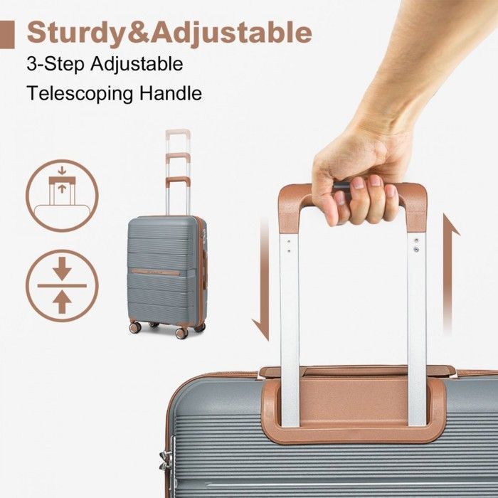 Grote reiskoffer van British Traveller, 76x50x31 cm, met wieltjes en TSA-slot, handbagage - 92 liter, grijs