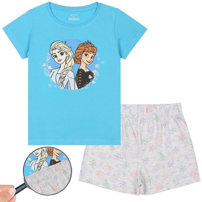 Pijama de algodón azul de manga corta para niña con estampado de Anna y Elsa de Frozen, talla 8.