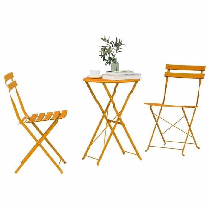 Folding bistro set - BURKE - 3 pieces - Mustard - Steel - 50x50x71 cm - Folding table - Folding chairs