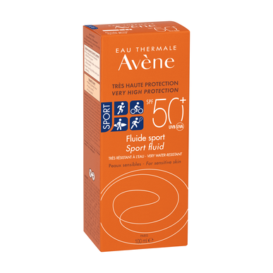 Avène Sun Care Sport Fluid -vedenpitävä SPF50-aurinkosuojavoide kasvoille ja vartalolle, urheilulle, 100 ml