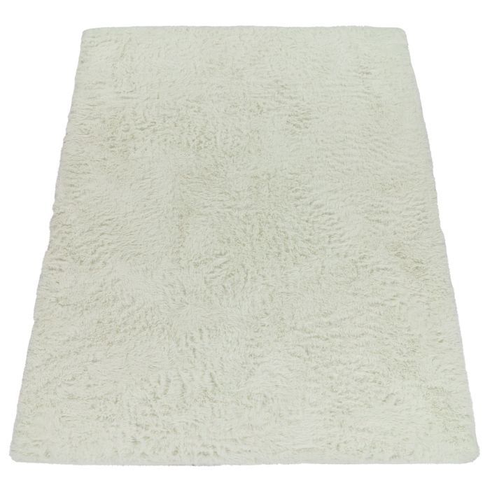 Alfombra Paco Home de pelo largo y suave para salón, de piel sintética, suave y mullida, blanca, 160x220 cm.