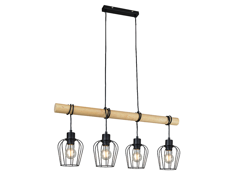 Lampa wisząca Fabian 4-punktowa drewniana beżowo-czarna