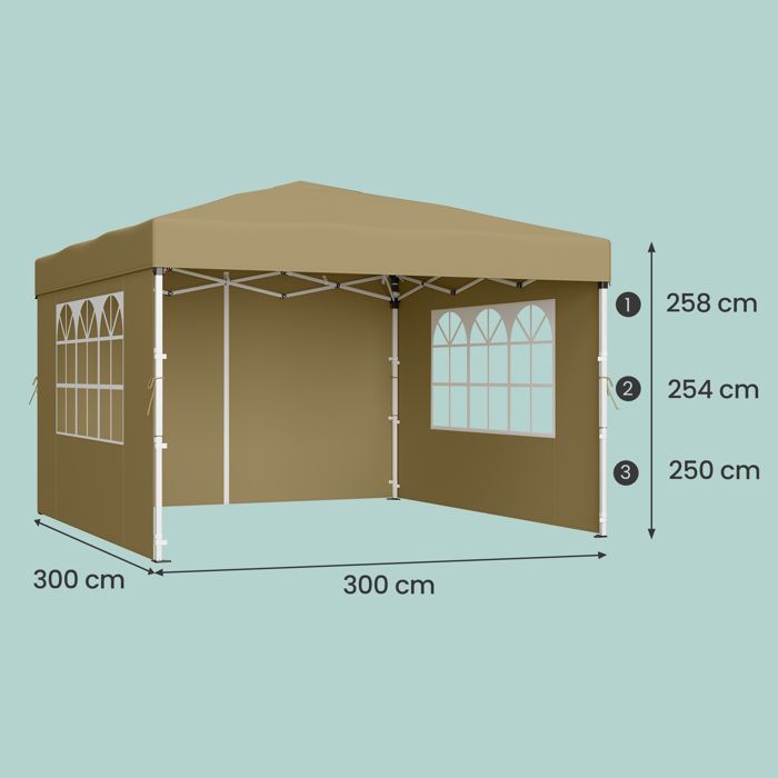Pavillon Pliant, Protection Solaire, Tente de Jardin, Portable, avec Parois, Usage Extérieur, 3 x 3 m, Beige