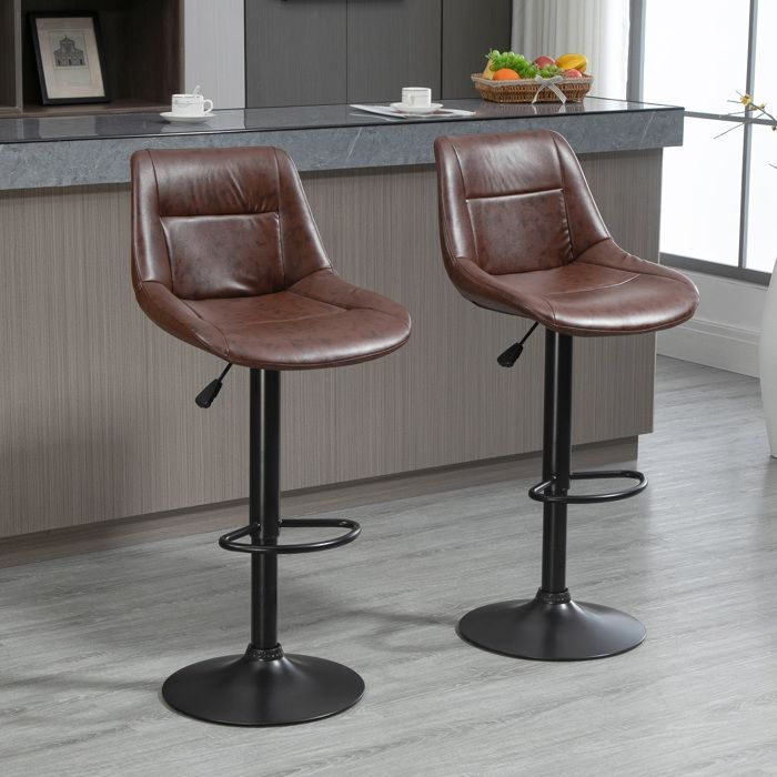 Taburetes de bar vintage - HOMCOM - juego de 2 reposapiés giratorios ajustables para cocina o bistró - sintético - efecto marrón envejecido