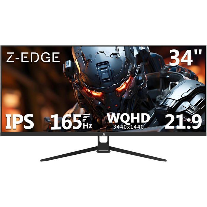 UG34W Monitor da gioco Z-Edge da 34 pollici, UWQHD 3440x1440, MPRT 1 ms, formato 21:9, IPS, 100% sRGB, FreeSync, 300 cd/m², PIP e PBP, 165 Hz - Nero