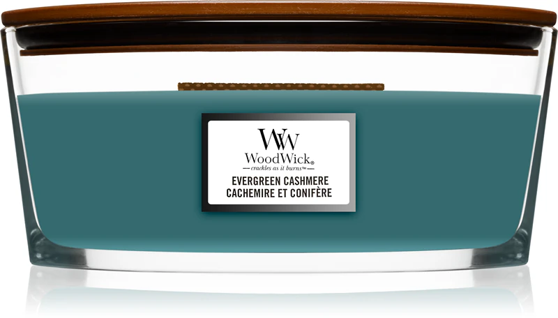Woodwick Evergreen Cashmere Duftkerze mit Holzdocht (Heartwick)