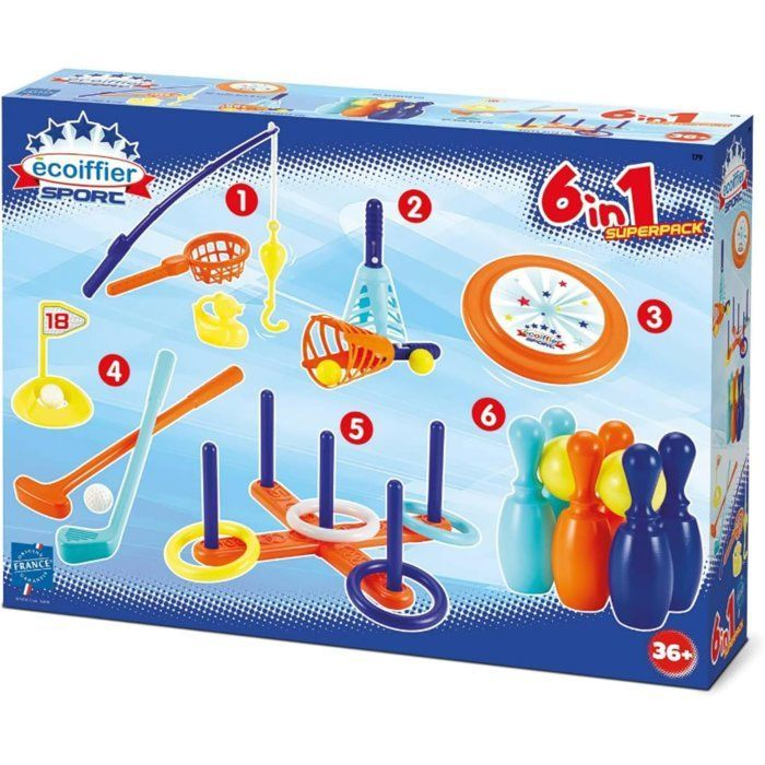Coffret sport 6 en 1 ECOIFFIER - Jeux de sport pour enfant dès 18 mois - Origine France Garantie