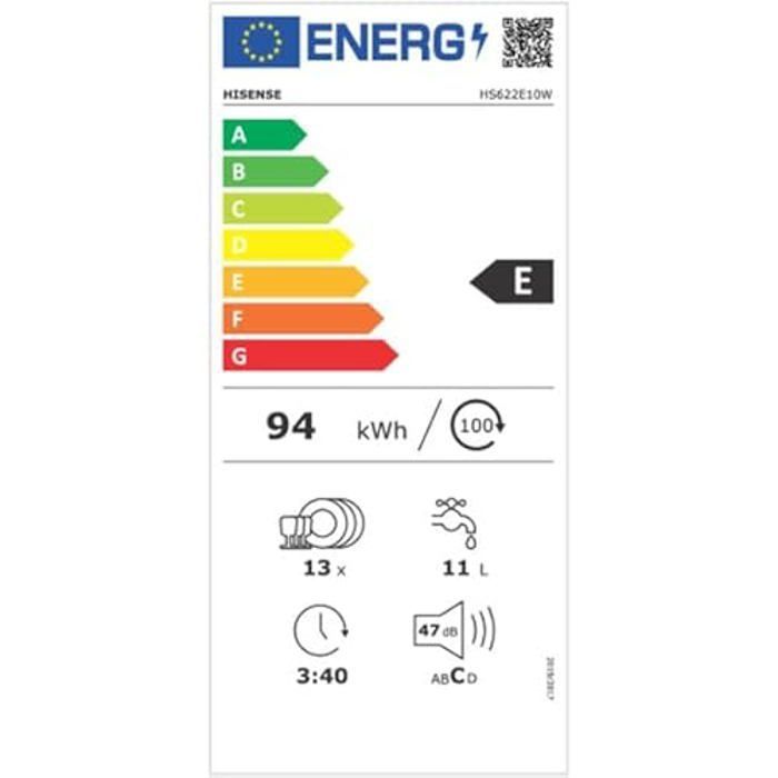 Geschirrspüler - HISENSE - HS622E10W - Weiß - 60 cm - Freistehend