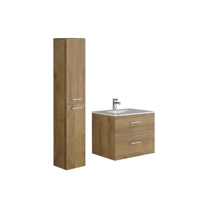 Wandhängender Waschtisch mit einem Waschbecken und Ablagefach – Helle Naturfarbe – 60 cm – KAYLA