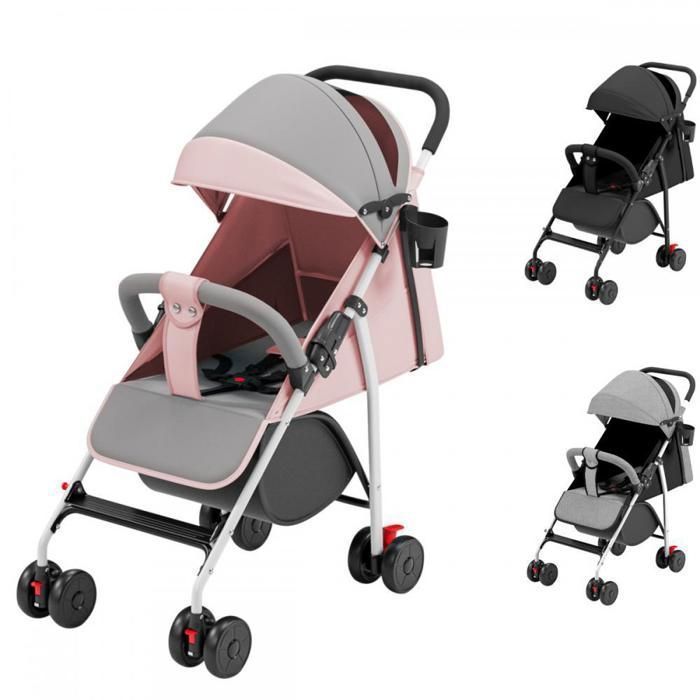Cochecito XUANYU - Hasta 22 kg, reclinable, plegable con portavasos, protector de lluvia, cesta de compras XL - Rosa