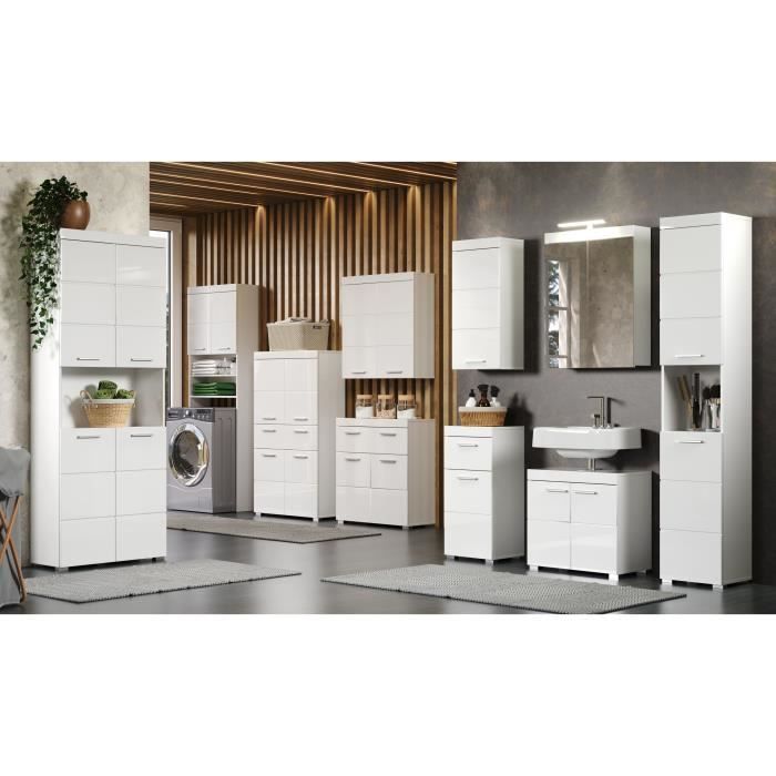 Mobiletto da bagno, contenitore basso - 2 ante e 1 cassetto - Bianco - L 73 x P 31 x H 79 cm - AMANDA