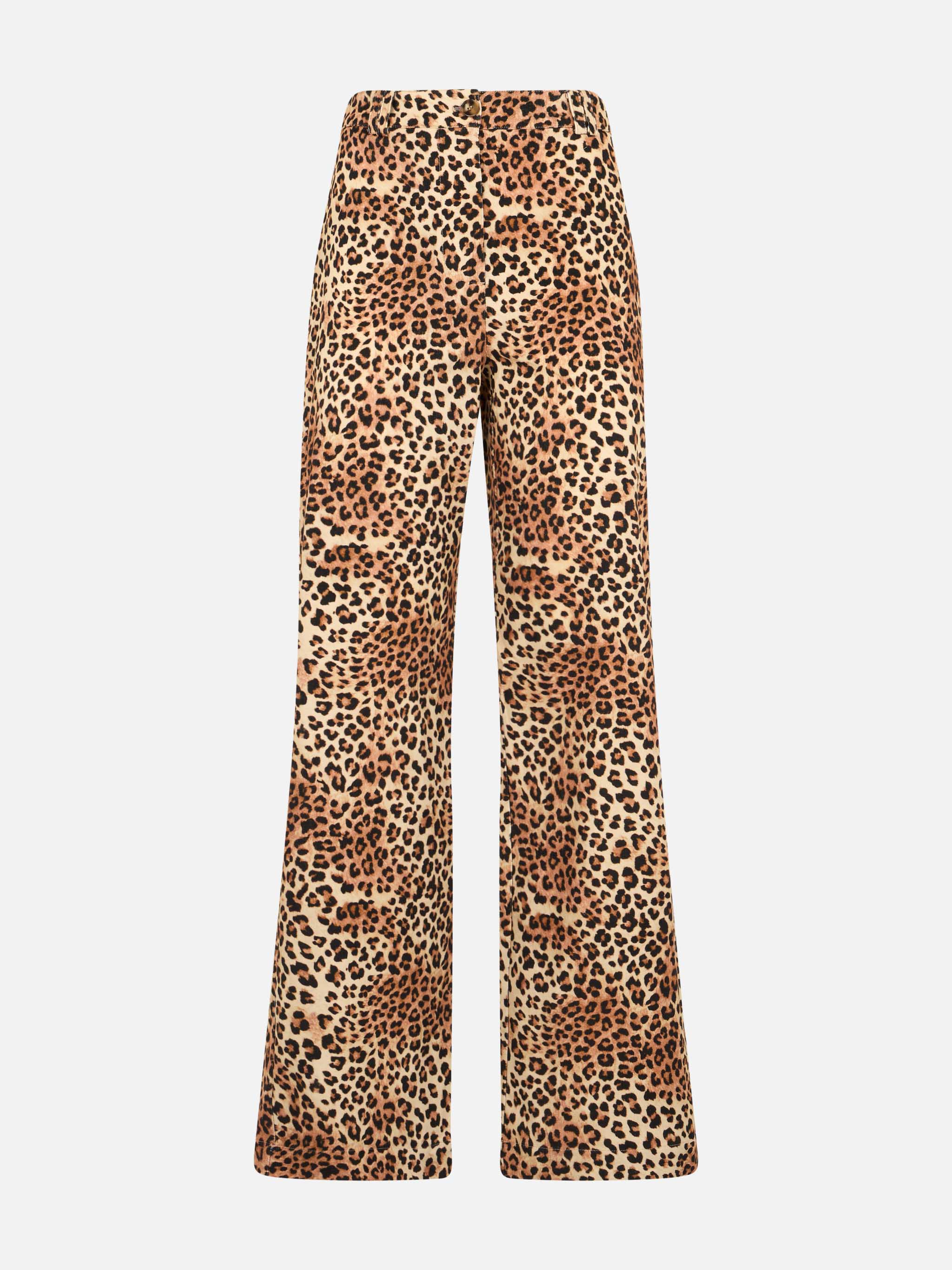 Lisbeth dames corduroy broek in zandkleurige luipaardprint