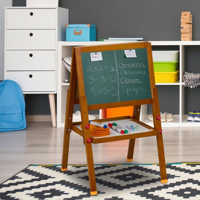 Pizarra magnética blanca y negra Reladays para tu hijo/a, altura ajustable, 65-77 x 39 x 44,5 cm, marrón.