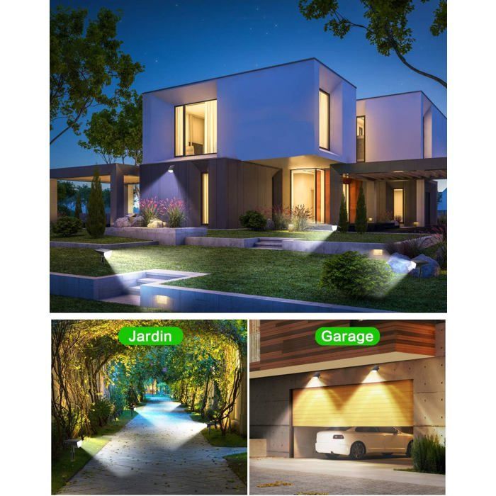 Conjunto de 2 holofotes solares para exterior, 30 LEDs, à prova d'água IP67, refletor solar ajustável com painel solar.