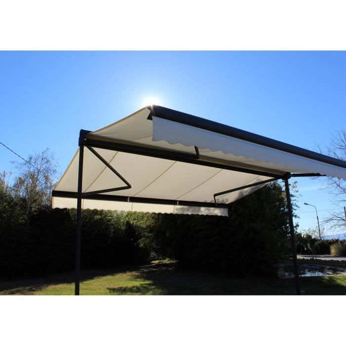 Store double pente manuel 5x2x3 m - Toile beige et structure grise anthracite texturé - GARDEN OMBRAZUR