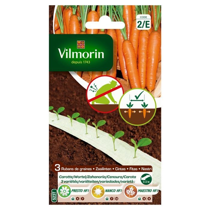 Cinta de semillas de zanahoria de temporada VILMORIN: PRESTO, NANCO, MAESTRO - 3 x 2 m