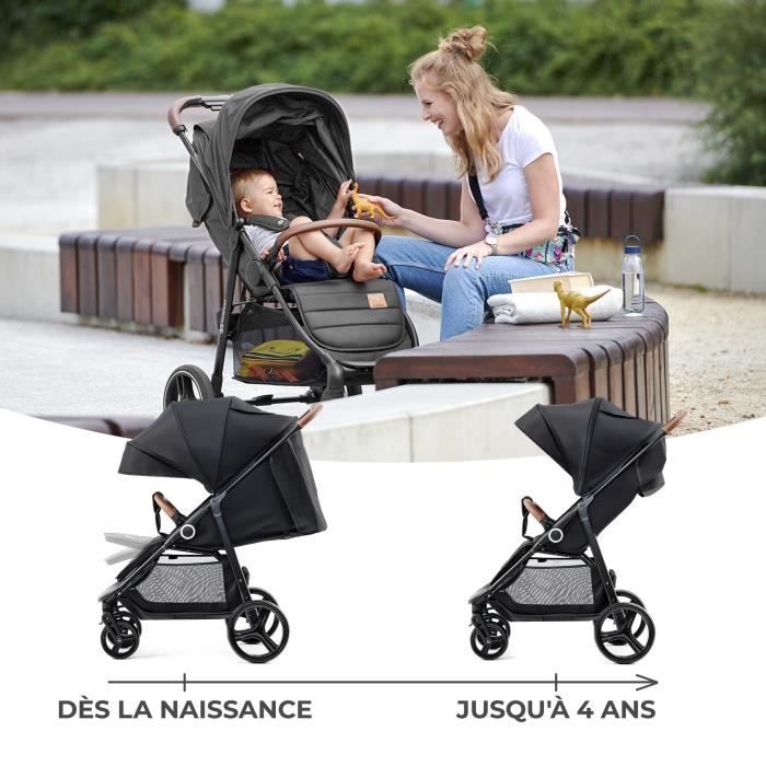 Poussette citadine - KINDERKRAFT - Grande + Black - 4 roues - Dossier et repose-pieds