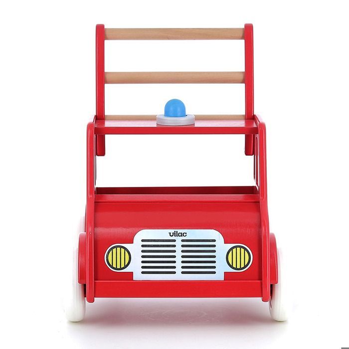 Carrinho de transporte a pé - Vilac - Caminhão de bombeiros - Rodas de borracha - Sistema de freio - Buzina giratória