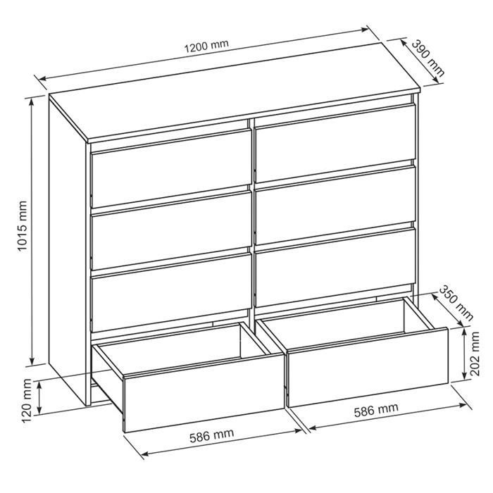8-Drawer Chest of Drawers - Meblocker - White 120 cm - Spacious Storage Unit - Living Room, Office, Bedroom & Children's Room